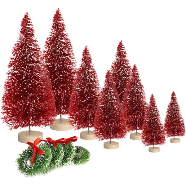 stk kunstige mini juletræer, flaskebørstetræ med træbund,