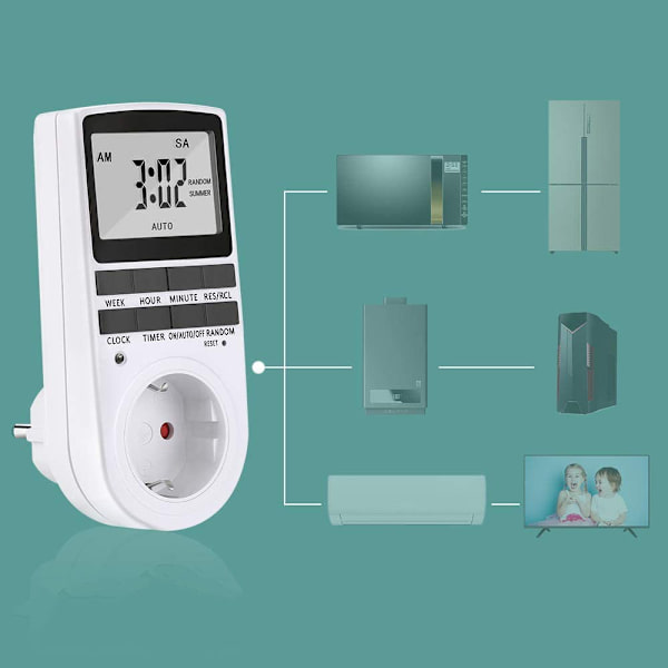 1 x Digital Timer Ur, Timer Stikkontakt Digital Stikkontakt med Stort LCD Display og 10 x Programmerbare Programmer og Tilfældig Anti-Tyveri Digital Timer