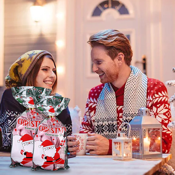 50 stk Julecellofanposer, Juletransparent Gaveposer Godteriposer med Twist Tie for Julefestforsyninger