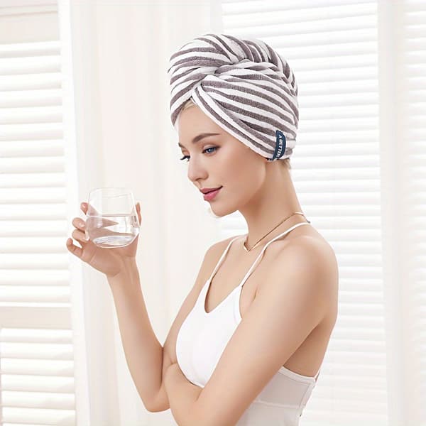 Hurtigtørrende Mikrofiber Hårhåndklæde, Blød Absorberende Hår Turban Hætte til Badeværelse, Lavt Fnuller Polyesterblanding Grey