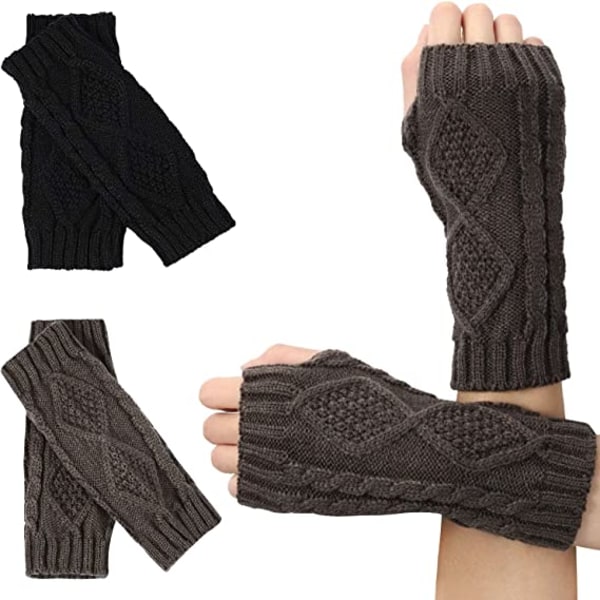 2 Pairs Knit Fingerless Gloves Hand Crochet Arm Warmers Thumb Hole Mittens