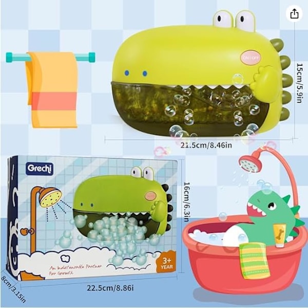 Dinosaurie Badleksaker, Baby Badleksaker för Bebisbadkaret, Småbarns Badleksaker Automatisk Bubbelmaskin Green