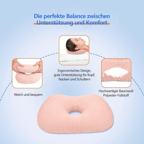 Ørepude med huller til øresmerter og sidesovere - Justerbar vaskbar polyester bomuld pink