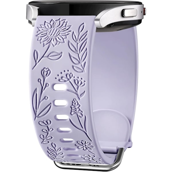 Auringonkukkakaiverrettu ranneke, yhteensopiva Samsung Galaxy Watch 7 6 5 4 40mm 44mm naisten kanssa, 20mm pehmeä silikoniranneke Galaxy Watch_xx -kelloon Lavender