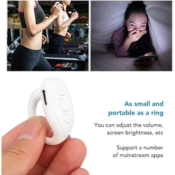 Fjärrkontroll, Trådlös Rullkontroll Sida Vändare Uppladdningsbar, Mobiltelefon Fjärrkontroll Klicka Kamera Slutartid (Vit) White