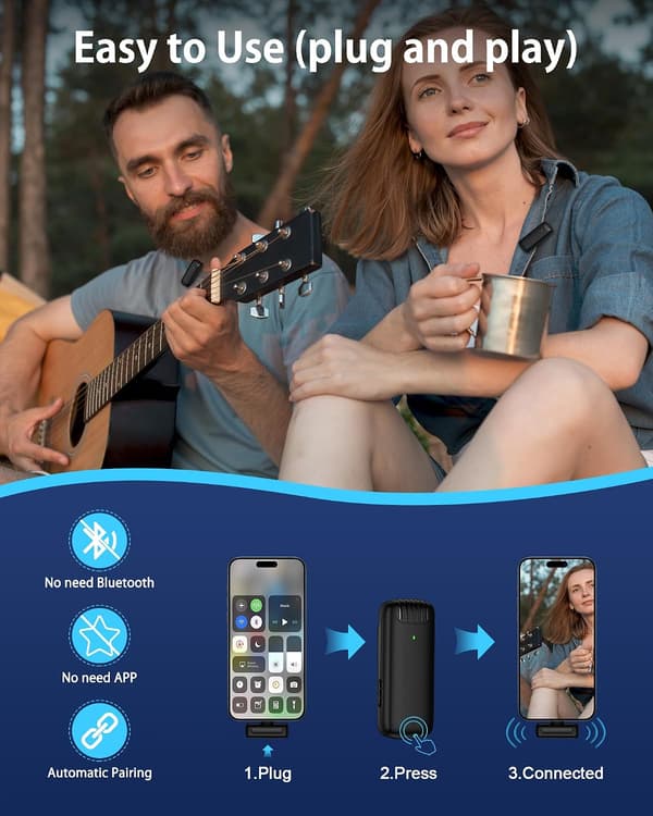 2 kpl mini langaton lavalier-mikrofoni USB C iPhone 16 15 -sarjan Android-puhelimille latauskotelolla 48H Plug Play videon tallennukseen