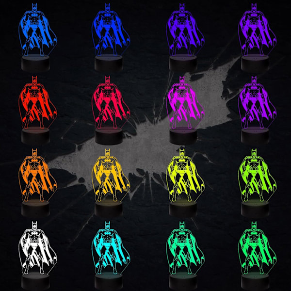 WJ 3D nattlampa Batman actionfigur nattduksbord skrivbord illusionslampa färgskiftande LED akryl RGB-lampor för fans leksak Batman, superhjälte i serietidningar
