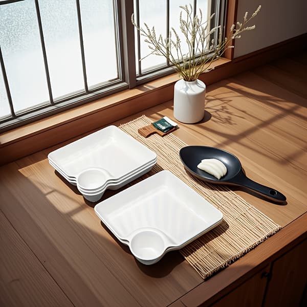 Dumplingtallrikset i plast med såsområde, delad sushitallrik, 4 st, diskmaskinsäker