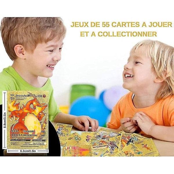 55 kort i guldfolie - Sällsynta - Charizard Gx, Pika-chu Vmax - Inga dubbletter - Roliga leksaker för barn