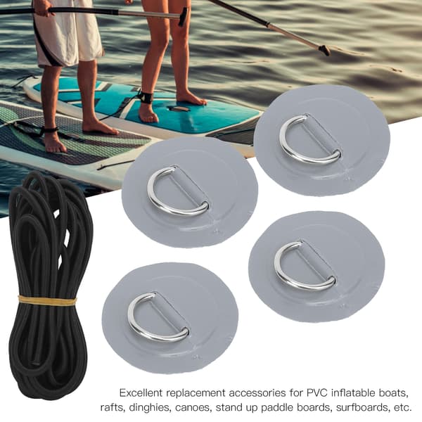 4 stk PVC-lapp elastisk tau sett D-ring lapp strikk tau sett rustfritt stål D-ring pad grå