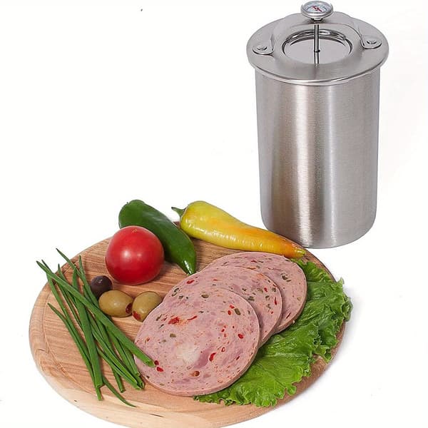 Ham Press i rustfrit stål med termometer, trykkoger til kødpålæg
