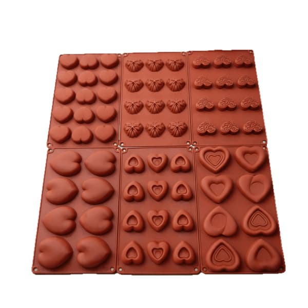 Hjerteformet silikonekageform, non-stick bageform til mousse og chokolade, fødevaregodkendt nem udløsning, 6 designs JR--304