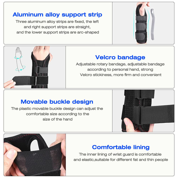 Håndledsbandager, håndledsskinne karpaltunnelsyndrom til mænd og kvinder, håndledsskinne til smertelindring og støtte, til venstre og højre hånd (sort)
