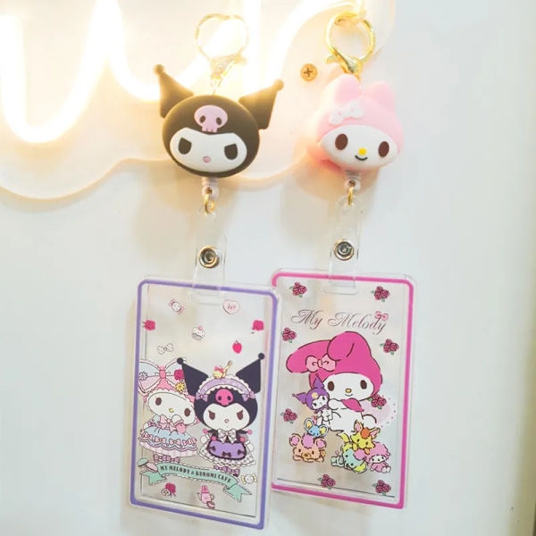 Kuromi Kitty Kawaii Tegneserie Gennemsigtig Bank Identitet Bus ID Kreditkort Holder Etui Tilbagekaldelig Badge Holder Visitkort Pom Pom Purin