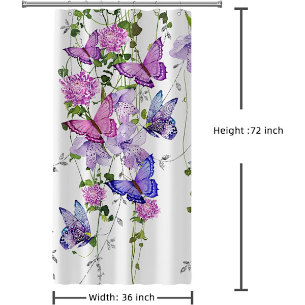 Lila duschdraperi med fjärilar för badrum, sommar vår duschdraperi fjärilar rustika blommor duschdraperi med 7 krokar 36X72 tum