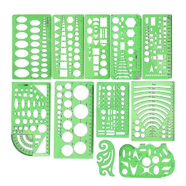 Ympyrämallipohjat Mittaava geometrian viivain Muovinen geometrinen piirustus Maalaus Stencilit Skaala Piirustusvälineet Muoto Stencilit Piirustussetti Kouluun Ja O