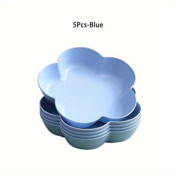 Blomformade serveringsbrickor, set om 5 återanvändbara plasttallrikar, diskmaskinsäkra Blue