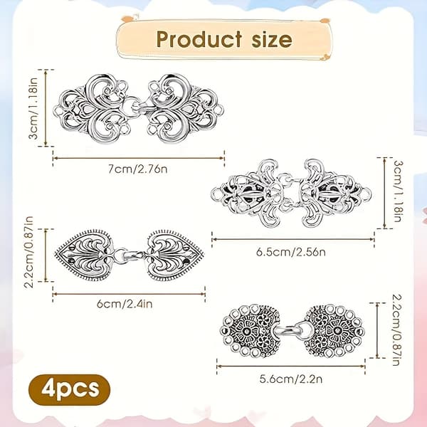 VintAACe Tröja Vortex Clips Set om 4 för Kappor Cardigans Sjalar Klänningar Skjortor Halsdukar Silverfärgade Inga Ädelstenar 4pcs