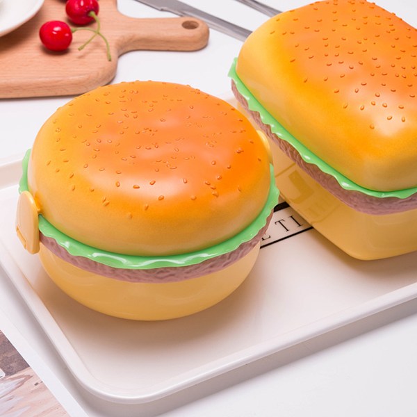 Madkasse til Børn Drenge Både Runde og Firkantede Former Frokost Rektangulær Burger Lunch Box - With Spoon Rectangle