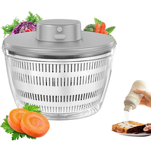 Elektrisk Salatslynge, 4000 ml Trådløs USB Genopladelig Salatspinner Dehydrator