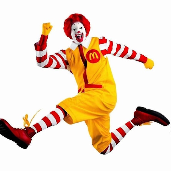 Ronald McDonald Klovnen Rød Gul Fancy Dress Voksen Kostumer Mænd Sjove Halloween Karneval Party Cosplay Tøj XL