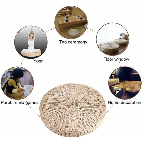 Tatami-tyylinen käsintehty istuintyyny 40 cm japanilainen pyöreä tyyny istuintyyny pyöreä puffi pehmeä lattiamatto neulottu olki litteä futon tuolityyny meditaatioon