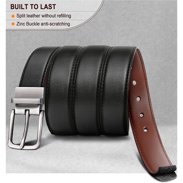Herrebelte, vendbart belte 3,3 cm for herre golfbukser, justerbar trim for å passe, svart og brun (125 cm)