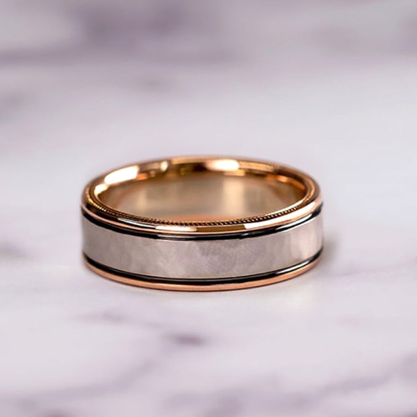 Tredelad Ring Rose Gold Color Split Zircon Ring F1163 Singelring för män F1163 Men's Singles Ring 7