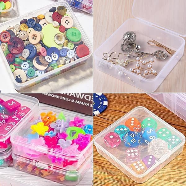 Liten förvaringslåda med lock 6,5x6,5x2cm Transparenta plastpärlbehållare Mini rektangulär organiseringslåda för tillbehör 24-pack