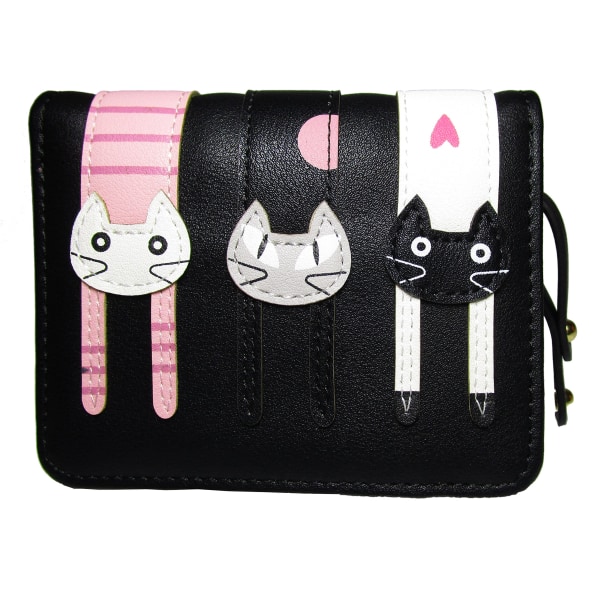 Women Faux Leather Cute Cartoon Animal Cat Wallet Slim Small Clutch Bag Coin Purse （black）