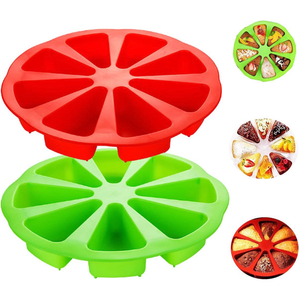 2 kpl silikoninen mold , jossa on 8 reikää, kolmiomaiset mold silikoniset molds kotitekoiseen leipomoon tai leipomoon (punainen, vihreä)
