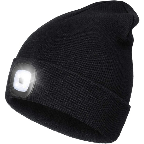 Genopladelig LED-lysende hue, perfekte gaver til far i julen, strømpefyldningshue med lys, håndfri pandelampe, unisex vintervarm strikket hue