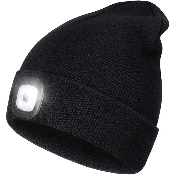 Oppladbar LED-lyslue, perfekt gave til pappa til jul, strømpefyllere lue med lys Håndfri hodelykt Unisex Vinter varm strikket lue