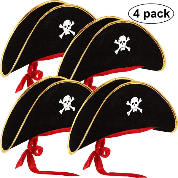 4 stykker pirathat Klassisk kranietryk Piratkaptajn-kostumekasket til Halloween Masquerade Party Cosplay Hat Prop