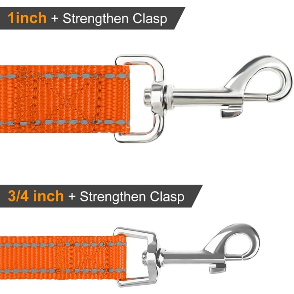Sterkt reflekterende dobbeltsidig hundebånd, med polstret håndtak, 1,2 mx 2 cm, oransje