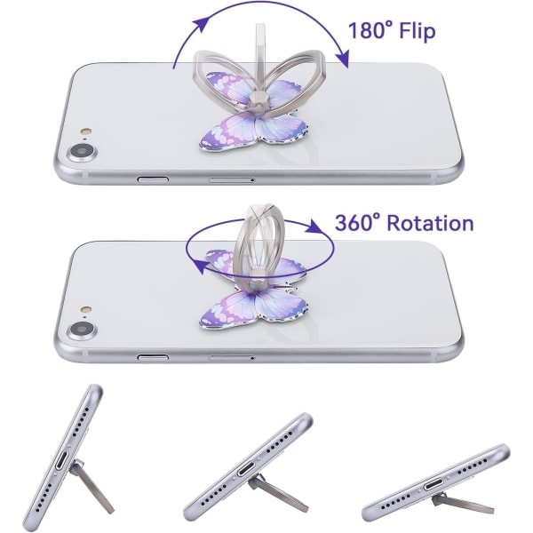 3-pack Mobiltelefonhållare Ring Söt Fjärilsdesign Målad Metall