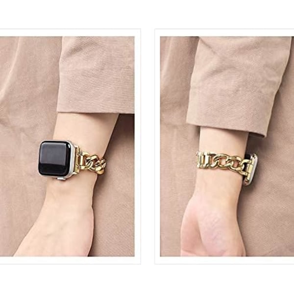 38/40/41mm 42/44/45mm Kvinnors Guld Klassisk Kedja Smartwatch Armband Kompatibel med Apple Watch Series Band 9/8/7/SE/6/5 Snygg Ersättningsrem GULD GOLD 38/40/41MM