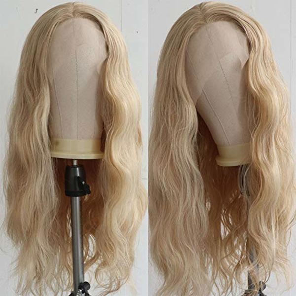 Lång Naturlig Lockig Glueless Lace Front Peruk Guldblond Syntet