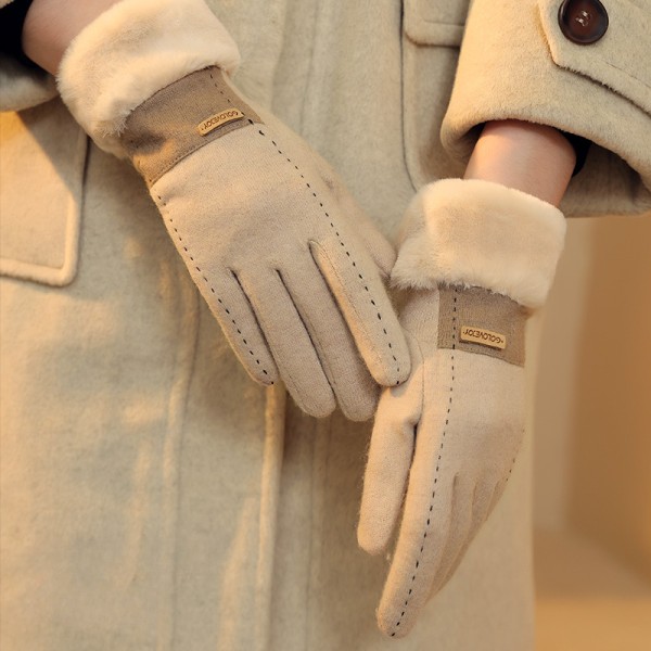 Uudet Cashmere Winter Gloves Pieni tuoksu naisille Outdoor Plus samettipaksutetut lämpimät hanskat Kylmäsuojattu kosketusnäyttö DY50 Khaki