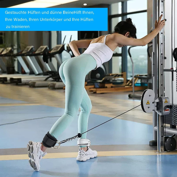 Fotstropper kabeltrekk med D-ringer, polstrede ankelstropper, gym, 2 stk