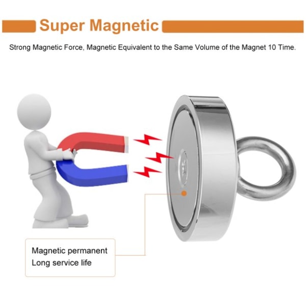Metaldetektor Neodym magnet med reb 10 meter / 20 kg