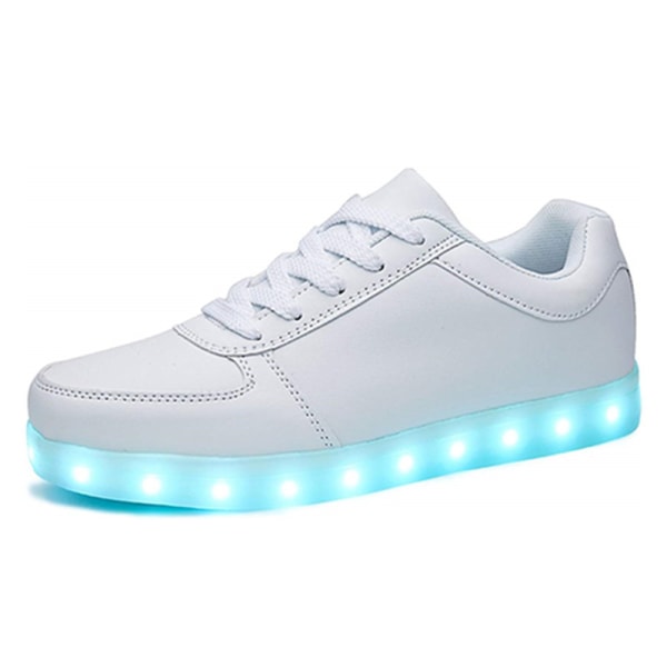 USB Laddning Light Up Skor Sport LED Skor Dans Sneakers Vita White 36