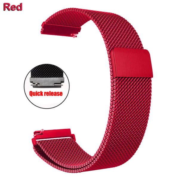 Magnetiskt spänne Milanese armband i rostfritt stål för Samsung Watch4 Huawei GTR2 16mm 18mm 20mm 22mm Casual Fashion Watch Accessori Red Red 20 mm