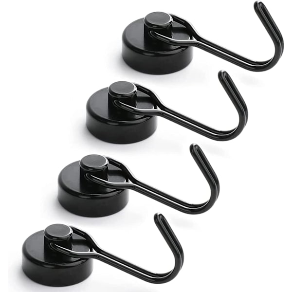 4 kpl Magneettisia Koukkuja, Erittäin Vahvat Neodyymimagneettiset Koukut, Magneettiset Koukut Raskaille Kuormille, Magneetit Koukulla (Musta)