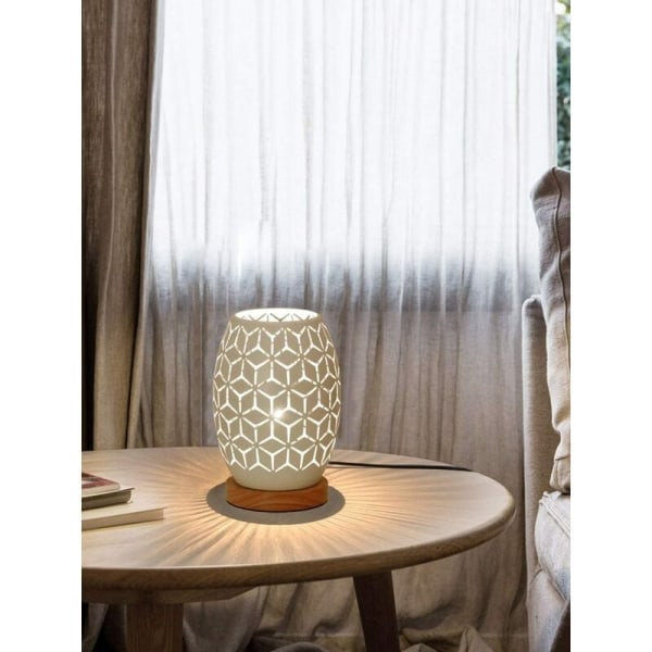 Metallilampun muotoinen pöytävalaisin yöpöytävalaisin puinen jalusta Makuuhuoneen valaisin Koristeellinen yöpöytävalaisin Edison-polttimolla (geometrinen muoto)