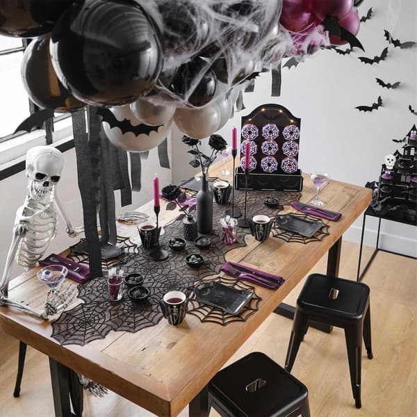Halloween Dug Sort Blonde Edderkoppespind Design Til Fest Spisebordsdekorationer 33x183cm