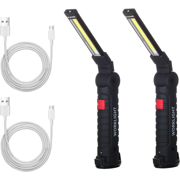 LED USB oppladbar lommelykt, 2 stk lyssterk lommelykt arbeidslampe