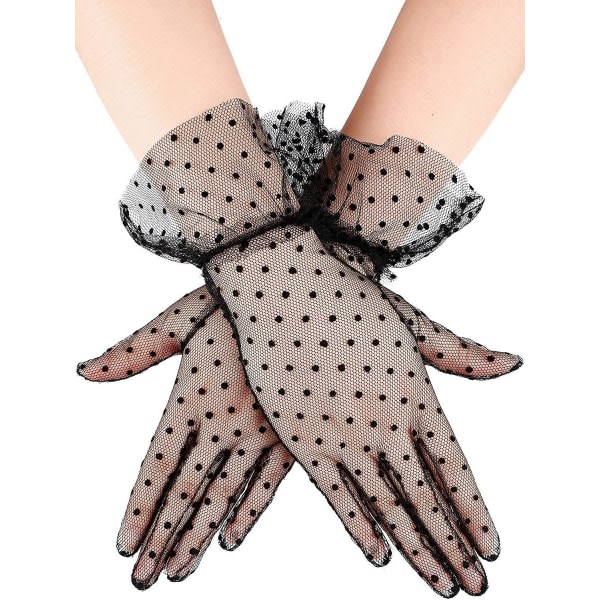 Sort - 1920'er handsker til kvinder med blonder Klassiske korte handsker til kvinder til bryllupsfest Opera karneval kostume