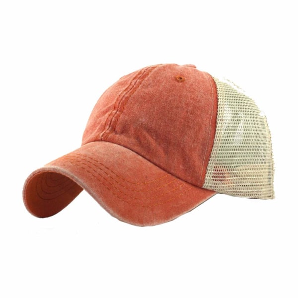 Herre Mesh Trucker Hat Meshback Cap Justerbar Enkelt Hat Unisex One Size Solhatt Utendørs Pustende Baseball Cap  (oransje)