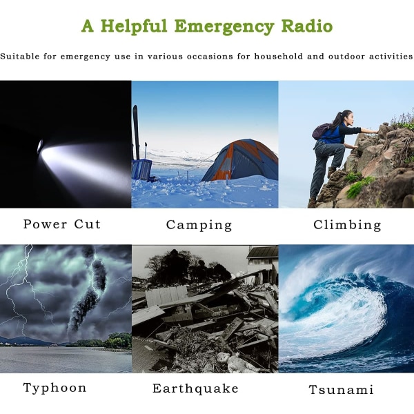 Nødradio med solcelle, håndsveivdynamo, AM FM værradio, bærbar